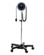 Sfigmomanometro aneroide BIG BEN RIESTER con quadrante grande, bracciale senza lattice, altezza regolabile e carrello stabile.