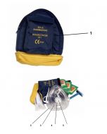 Kit completo per defibrillazione e rianimazione con maschera, guanti, garze e forbici. Ideale per interventi di emergenza medica.