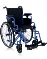 Carrozzina ergonomica pieghevole in acciaio, seduta in nylon nero, ideale per garantire autonomia e comfort agli anziani e disabili. Ruote robuste per una mobilità senza limiti