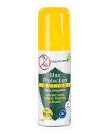 Spray antizanzare Max Protection Active Colpharma® con DEET al 19,5%, protegge fino a 8 ore. Contiene Aloe Vera. Non unge.