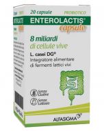 Enterolactis 20 capsule, integratore probiotico con Lactobacillus casei DG per ripristinare la flora intestinale. Senza glutine e lattosio.