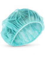 Cuffia monouso in TNT verde con elastico, vista frontale su fondo bianco