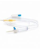 Deflussore universale monouso con filtro antibatterico, roller e connettore Luer-Lock, compatibile con sacche e flaconi

