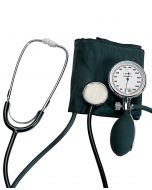 Sfigmomanometro palmare professionale con quadrante da 68 mm, fonendoscopio integrato nel bracciale e valvola di regolazione cromata.