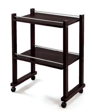 Carrello studio medico in legno tinto wengè due ripiani con ruote