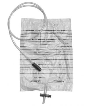 Sacca Urina da Letto 2 Litri Sterile con Tubo 90 Valvola Antireflusso e Scarico a T 