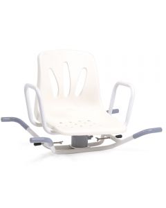 Sedile girevole per vasca da bagno in acciaio e polipropilene, design ergonomico con sicurezza migliorata per anziani e disabili.