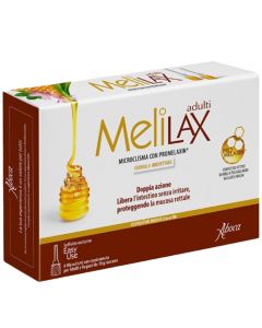 Melilax Microclisma, microclisma per il trattamento della stipsi negli adulti, mostrando la confezione aperta pronta all'uso.