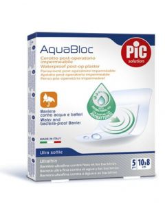 Cerotti Aquabloc sterili impermeabili contro acqua e batteri con tampone antibatterico, conf 5 pezzi-cm 10 x 8