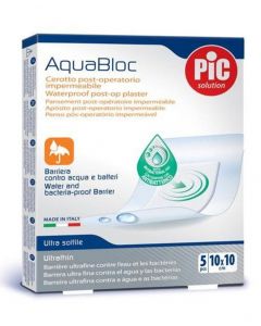 Cerotti Aquabloc sterili impermeabili contro acqua e batteri con tampone antibatterico, conf 5 pezzi-cm 10 x 10