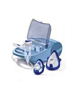 Aerosol a pistone di ultima generazione con design moderno, evidenziando la sua struttura compatta e la maniglia per il trasporto. Immagine ottimizzata per evidenziare la praticità e l'efficienza del dispositivo, perfetto per chi cerca una soluzione avanz