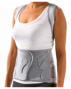 Persona che indossa corsetto dorso-lombare DonJoy Dorsostrap 55 con tiranti regolabili